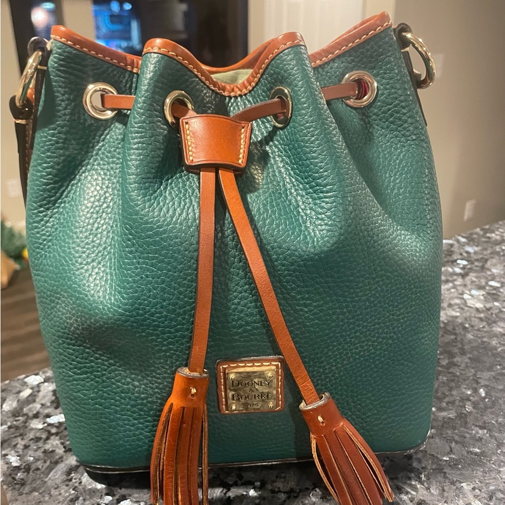 Dooney & Bourke Green and Tan Leather Shoulder Bag